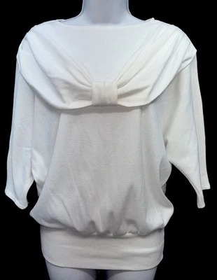 Pullover de colección para mujer talla L manga 3/4 raglán top blanco lazo en la parte delantera súper suave Foto 1 de 4