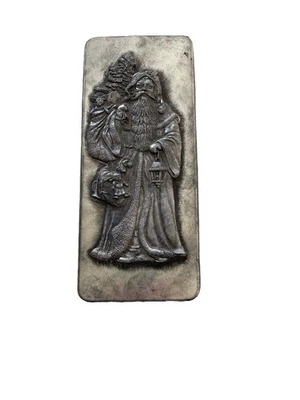 Santa Pewter Box Embossed Lid 4" x 9" Heavy Metal Match Box Case Christmas - Image 1 of 4