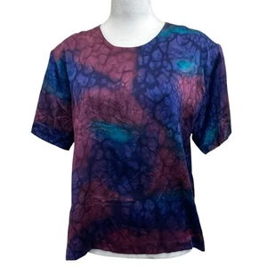 Sachiko Vintage lila & blaue Batik Seidenbluse Gr. L Hippie Style - Bild 1 von 8