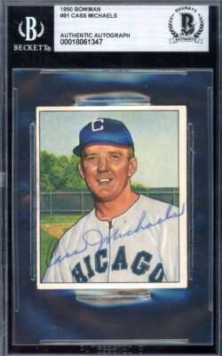 Cass Michaels Beckett BAS Signed 1950 Bowman Autograph - Image 1 of 2