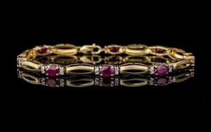 Women's Tennis Bracelet 14K Yellow Gold Plated Simulated Pink Ruby 4Ct Oval Cut - Picture 1 of 5
