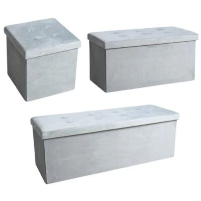 Sitzhocker Sitzbank Aufbewahrungsbox Hellgrau Sitzwürfel Fußhocker Faltbar - Bild 1 von 4