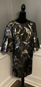 TRINA TURK NWT metallic floral print bell sleeve shift dress size 8 - Picture 1 of 10