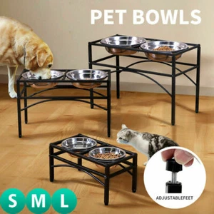 Double Bowl Dog Cat Feeder Elevated Raised Stand+2 Feeding Food Water Pet Dishes - Picture 1 of 15