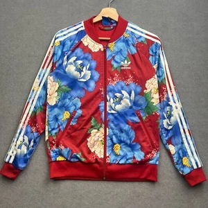 ADIDAS FARM RIO Jacket Women UK 10 S CHITA Red Originals Floral Trefoil Full Zip - Picture 1 of 13