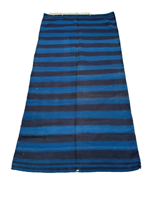 Alfombra de algodón tejida a mano azul y negra | Alfombra única en su clase | Alfombra de piso estilo vintage Foto 1 de 2