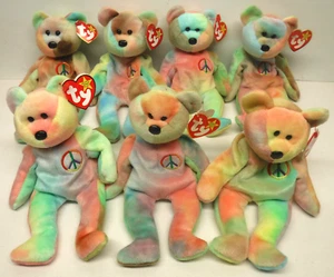 Lot of 7 Ty Beanie Babies PEACE Tie Dye Bears all mint w/ swing tags MWT 1996 - Picture 1 of 4