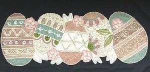 Nicole Miller Easter Eggs Beaded Table Runner Centerpiece Floral Bunny Ears Jute - Picture 1 of 11