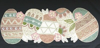 Nicole Miller Easter Eggs Beaded Table Runner Centerpiece Floral Bunny Ears Jute - Image 1 of 4