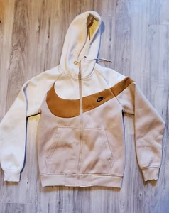 Nike Swoosh Hoodie Men S Y2K Tan Cream Light Brown Drawstring Big Swoosh Clean - Picture 1 of 10