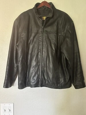 Boston Harbour Black Soft Leather Zipper Jacket Quilted Insulated Liner Men's L - Image 1 of 4