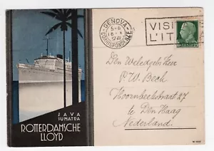 TARJETA DE ENVÍO PUBLICITARIO GENOVA ITALIA 1937 ROTTERDAMSCHE LLOYD A LOS PAÍSES BAJOS ART DECO - Imagen 1 de 2