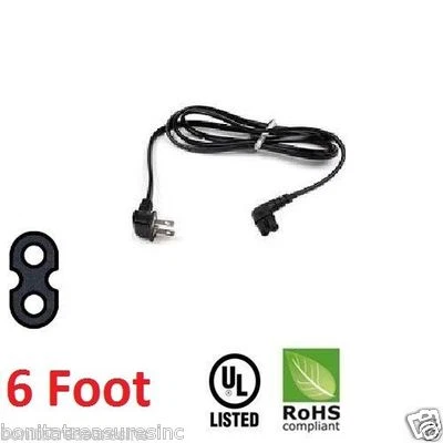 New 6 foot USA 2 pin prong 90 Degree Right Angled AC power cord cable supply TV - Image 1 of 4