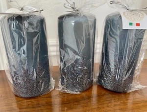 Lot of 3 Navy Blue Wax 3x6 Pillar Sparkle Firenza Candles Brand New Sealed - Picture 1 of 6