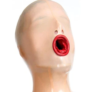 Latex Gummi Rubber Hood/Mask with Red Condom Oral Sex Fetish Clubwear Cosplay - Picture 1 of 3