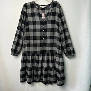 Ann Taylor Loft dress women 14 Black White Plaid ruffle hem Maternity NWT - Picture 1 of 8