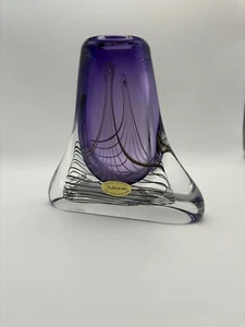 ADAM JABLONSKI Large Purple Polish Art Glass HEAVY VASE SIGNED With Sticker. - Picture 1 of 8