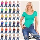 Womens Short Sleeve Bodysuit Plain Round Neck Basic Stretchy Leotard T-Shirt Top