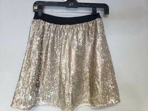 Abercrombie & Fitch Gold Sequined Flared Sparkling Mini Skirt in Small - Picture 1 of 6