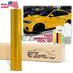 Holographic Glitter Gold Rainbow Chrome Car Vinyl Wrap Sticker Decal Sheet - Picture 1 of 12