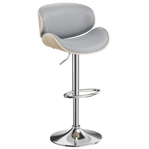 1 pieza Taburete de bar Silla de mostrador de madera curvada ajustable Giratorio Imitación Cuero Gris - Imagen 1 de 7