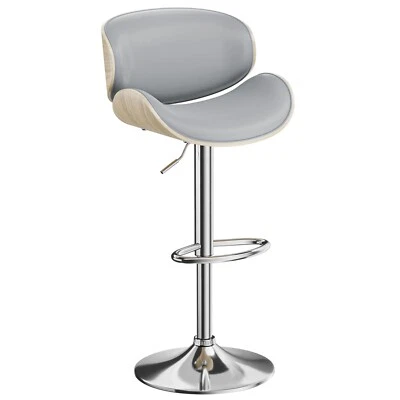 1pc Bar Stool Bentwood Counter Chair Adjustable Swivel Faux Leather Gray - Image 1 of 4