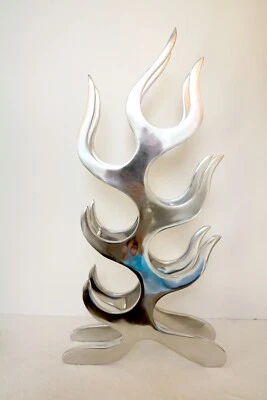 6 Vino Portabottiglie Tavolo Top/Pavimento IN Piedi Alluminio Lucidato Forma Di - Immagine 1 di 4