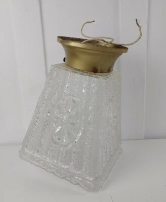 Vintage Frosted Crackle Glass Hallway Light with Fixture - Image 1 of 4