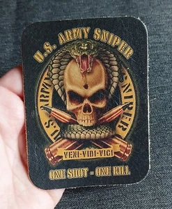 US ARMY SNIPER ~ ONE SHOT ONE KILL SKULL ~ LEATHER MILITARY BIKER PATCH - Picture 1 of 5