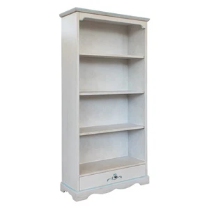 LIBRERIA GRAFFA IN LEGNO BIANCO ANTICATO DECORATO CUORI FILO AZZURRO - Foto 1 di 5