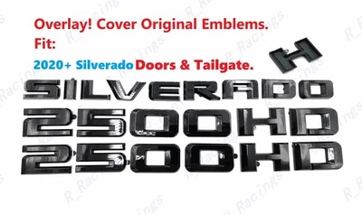 OVERLAY 3 peças portas pretas brilhantes 2500HD traseira Silverado letras emblema 2020+ 2500 HD - Imagem 1 de 4
