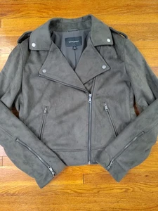 Banana Republic Women's Large Faux Suede Vegan Moto Jacket in Falcon Brown nice - Picture 1 of 8