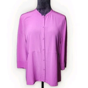 Eileen Fisher Women's Silk Blouse Sz S Magenta Button Down Long Sleeve Top - Picture 1 of 6