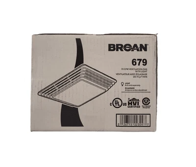BROAN 70 CFM Ceiling Bathroom Exhaust Fan with Light in White - 679 - Image 1 of 2