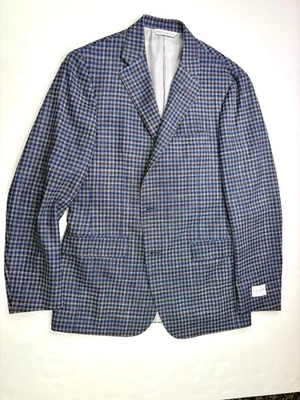 NWT Samuelsohn Men’s Sport Coat Blue And Brown Check 40R Msrp $1150 - Image 1 of 4