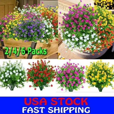 Paquete de 2-6 flores artificiales exteriores resistentes a los rayos UV boj plantas falsas arbustos decoración Foto 1 de 4
