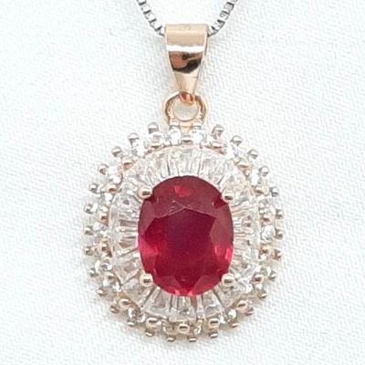 Colgante Baguette Baguette de oro rosa 925 de 14 quilates y zafiro blanco de clase mundial de 3,00 quilates Foto 1 de 4