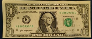 US $1 Bill Series 2021 - Misaligned - K28809905B - Bild 1 von 2