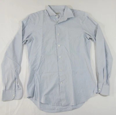 Camisa de vestir para hombre Valentino azul a rayas con botones manga larga talla 15 3/4 manchas Foto 1 de 4