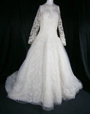 Ysa Makino Wedding Dress Ball Gown 10 Ivory Lace Applique 11 Layers Fabric - Image 1 of 4