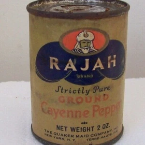 Vtg Spice Pepper Tin , RAJAH CAYENNE PEPPER,Quaker Maid Co, Paper Label RARE Can - Picture 1 of 8