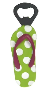 3D Magnetic Bottle Opener 4" Green Polka dot Sandals Beach. - Picture 1 of 2