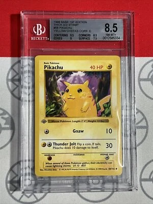 BGS 8.5 1999 1st Ed Pikachu Shadowless Base 58 Pokemon TCG Yellow Cheek PSA 5334 - Image 1 of 4
