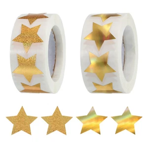 2 Roll Glitter Star Stickers 1 Inch Adhesive Sparkling Label 500 Count/Roll Gold - Picture 1 of 7