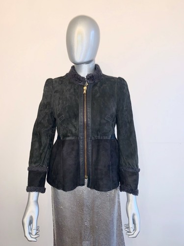 Giacca Rossa Valentino 100% pelle di pecora con inserti in pelle Grigio Scuro taglia 42