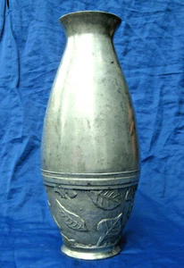 Dansk India Stainless Steel Vase with Leaf Decoration 14" - Bild 1 von 5