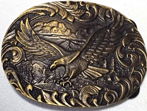 Brass Soaring Eagle Belt Buckle Ornate 3.5" x 2.5" - Picture 1 of 5