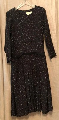 Vestido de seda vintage Bonnie Yim para mujer años 80 talla 8 azul marino estampado almohadilla para el hombro paquete Foto 1 de 4