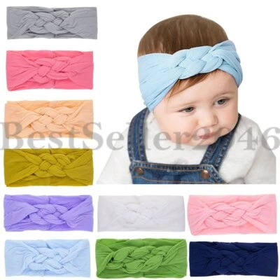 10pcs Baby Girl Headbands Newborn Infant Toddler Knot Nylon Hairband Stretch US - Image 1 of 4