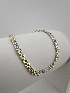 Women’s SOLID 9ct Gold 7.5 INCH - 4MM Wide Bracelet - Greek Key & Panther Links - Picture 1 of 10